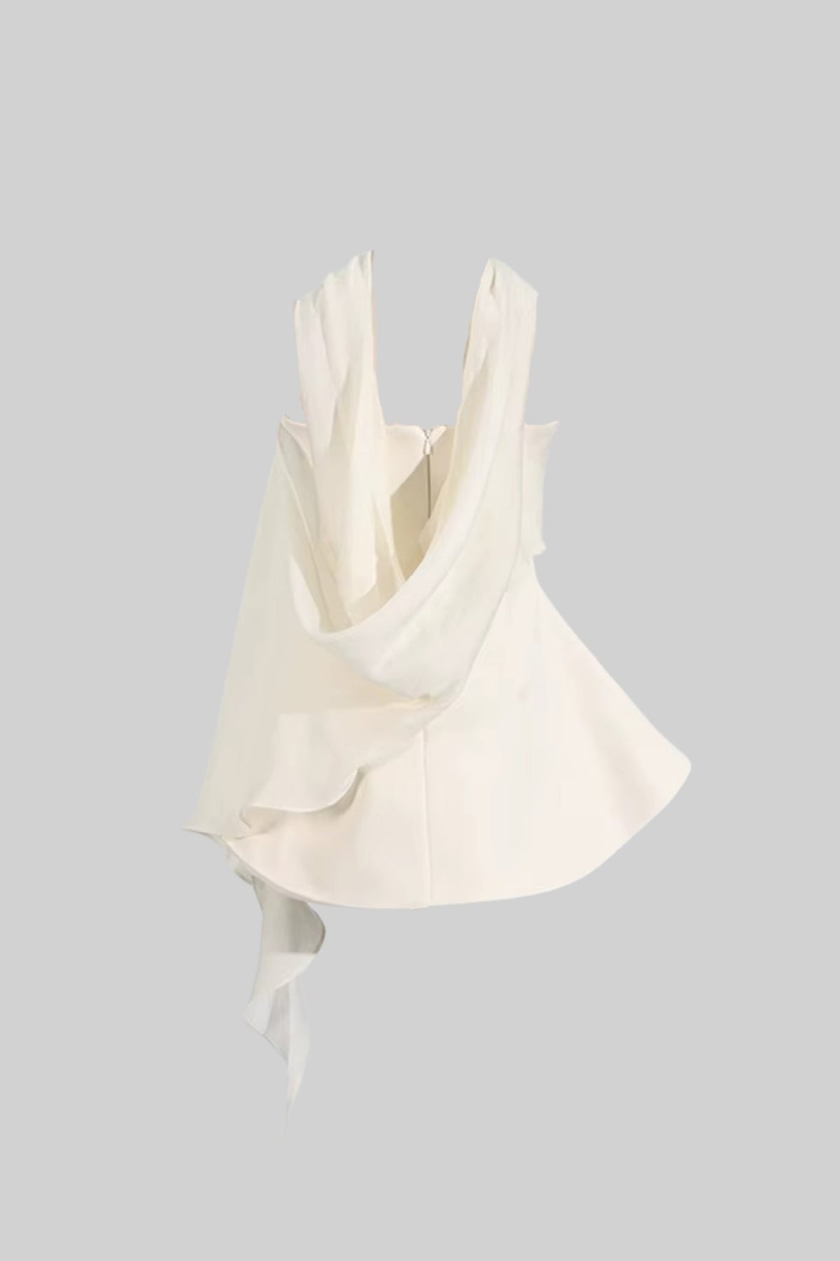 Strapless Fitted Mini Dress With Flared Skirt And Draping Scarf Attachment - Ivoire