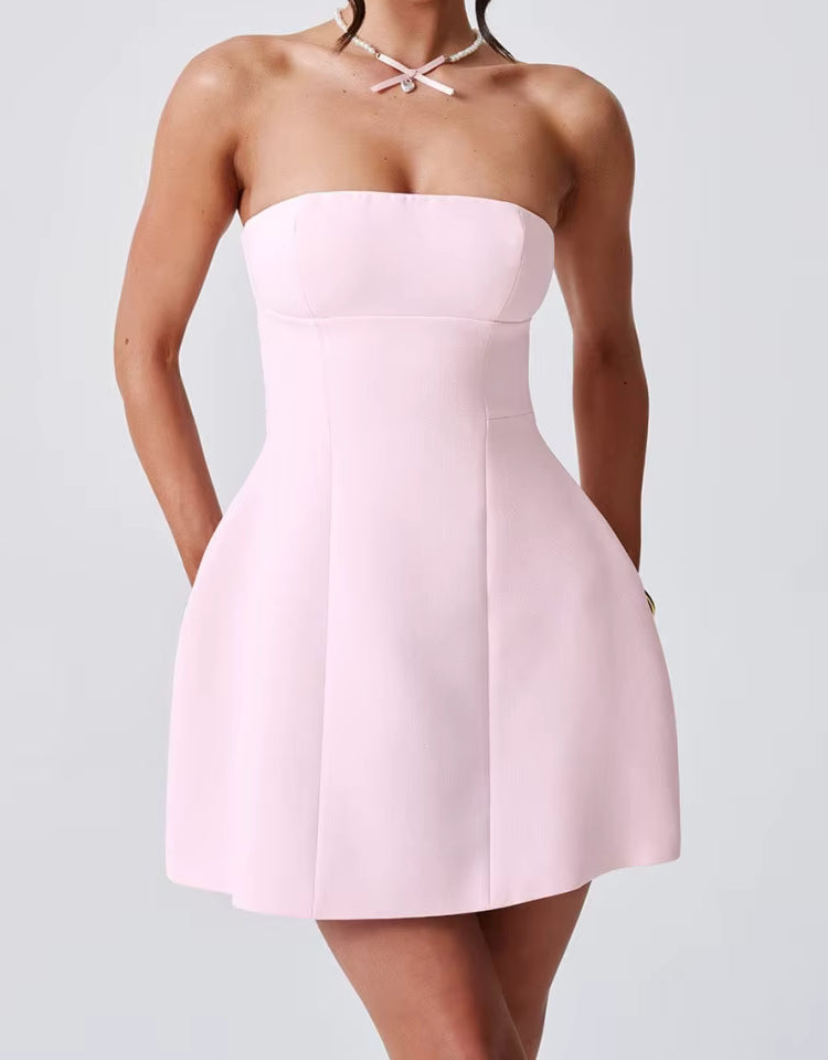 Straplez A Kesim Mini Elbise