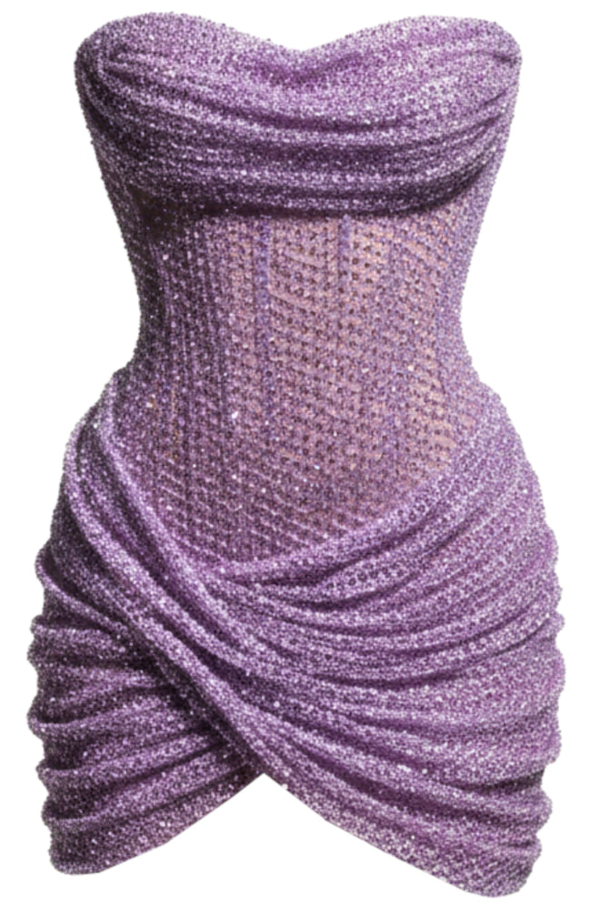 Straplez Drapeli Asimetrik Mini Elbise