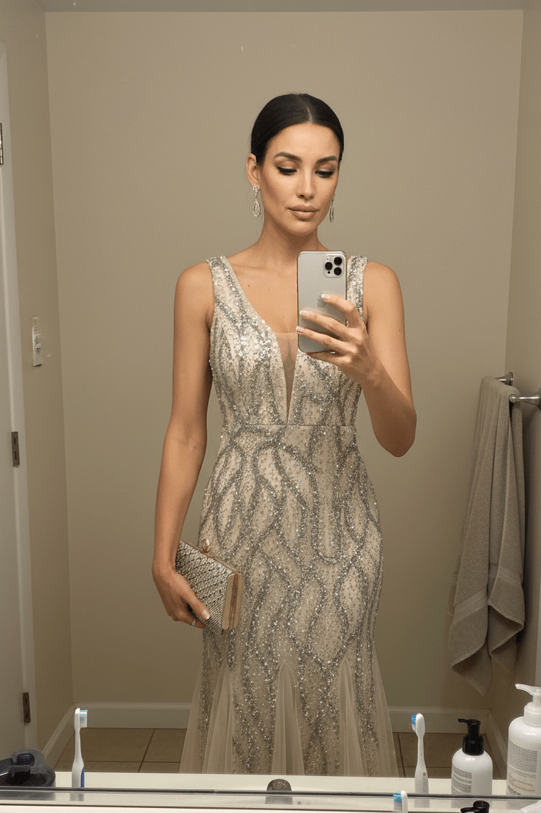 Sequin V-Neck Bodycon Maxi Evening Gown