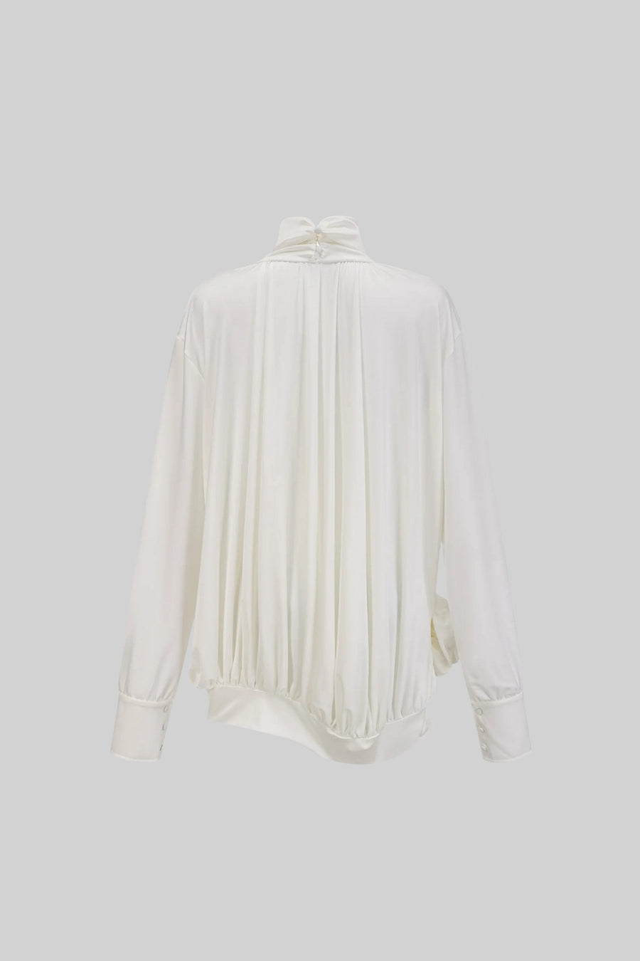 Elegant High-Collar Dress With Draped Details And Side Rose Embellishment - Ivoire