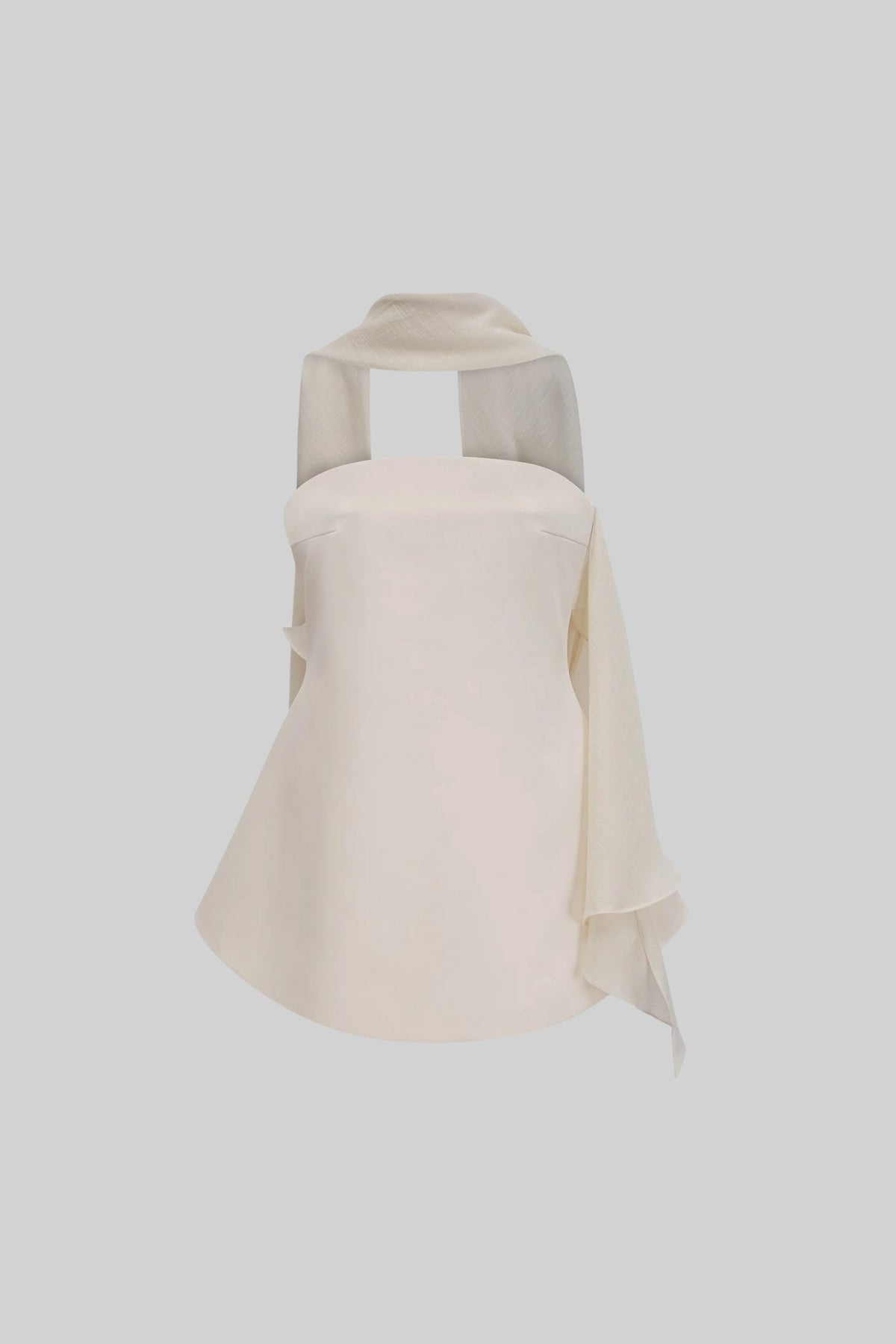 Strapless Fitted Mini Dress With Flared Skirt And Draping Scarf Attachment - Ivoire