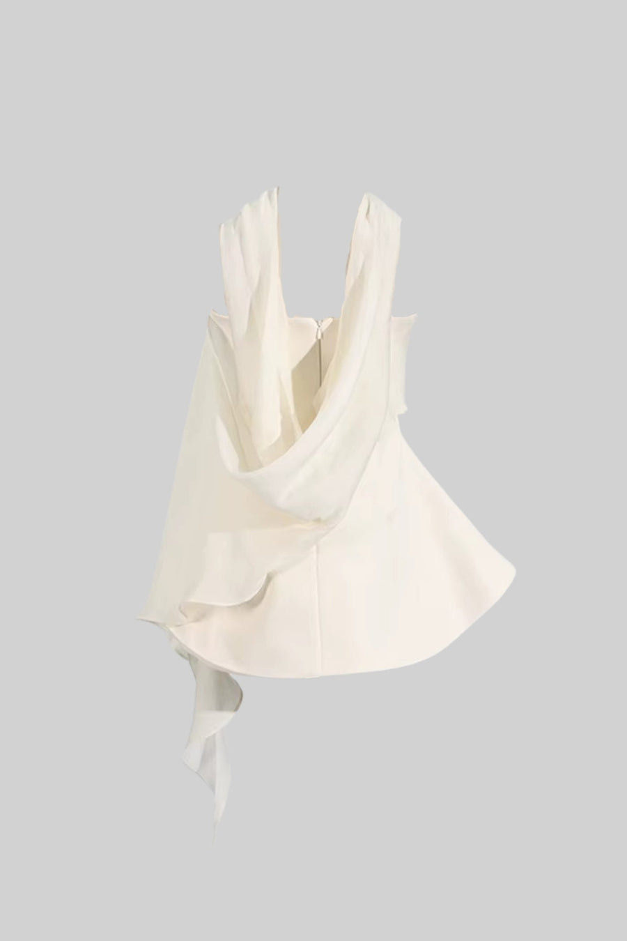 Strapless Fitted Mini Dress With Flared Skirt And Draping Scarf Attachment - Ivoire