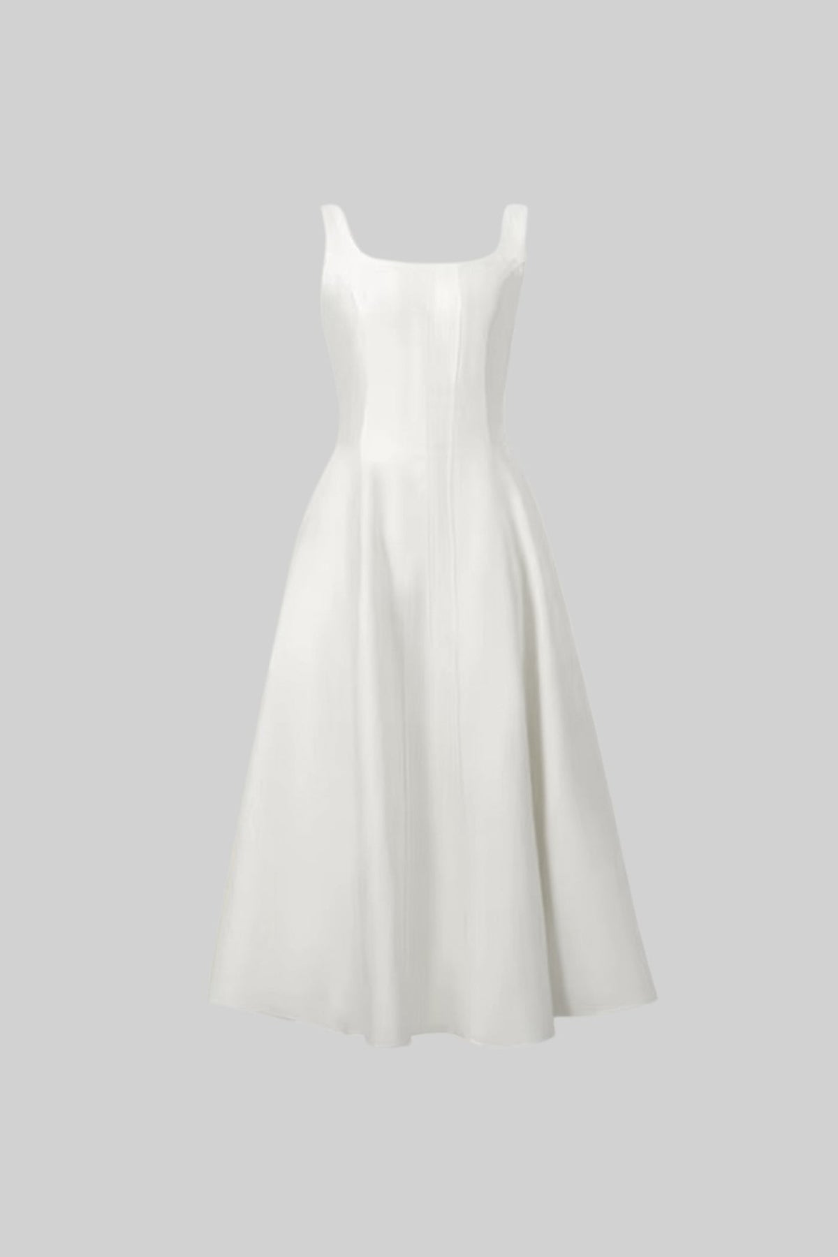 Elegant A-Line Sleeveless Dress With Tailored Bodice And Graceful Flared Skirt - White