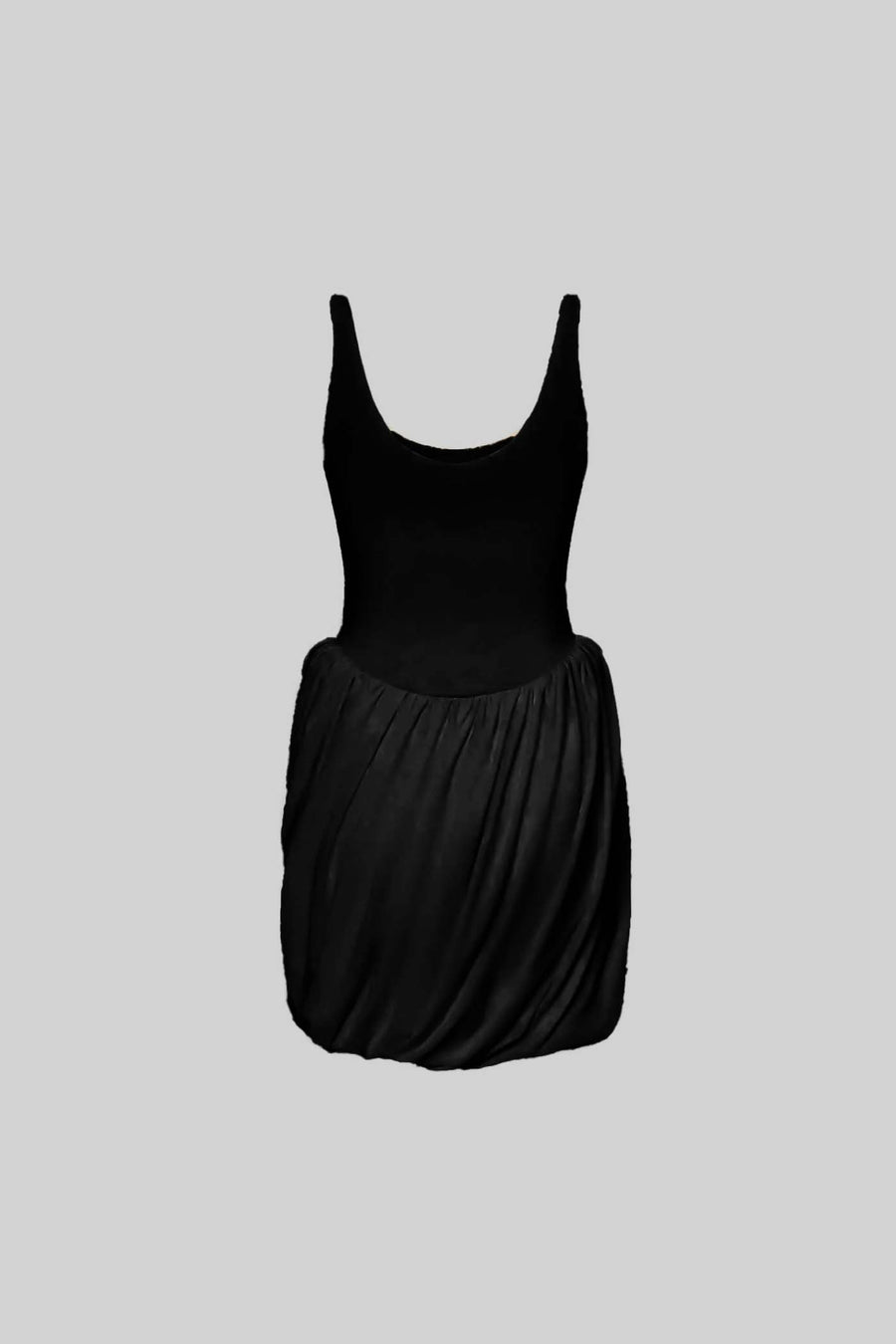 Draped Mini Dress With Sculptural Skirt And Side Slit - Black