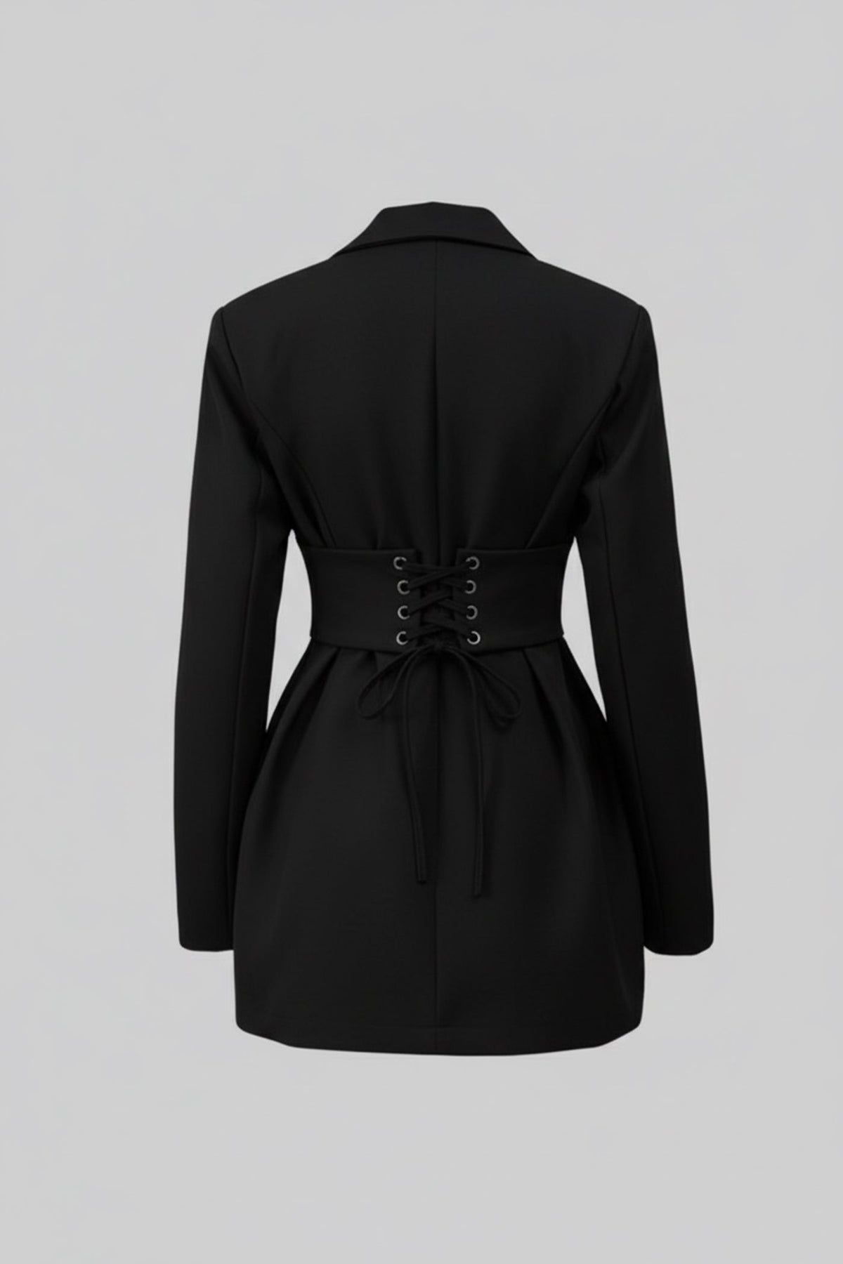 Structured Mini Blazer Dress With Corset Waist – Black