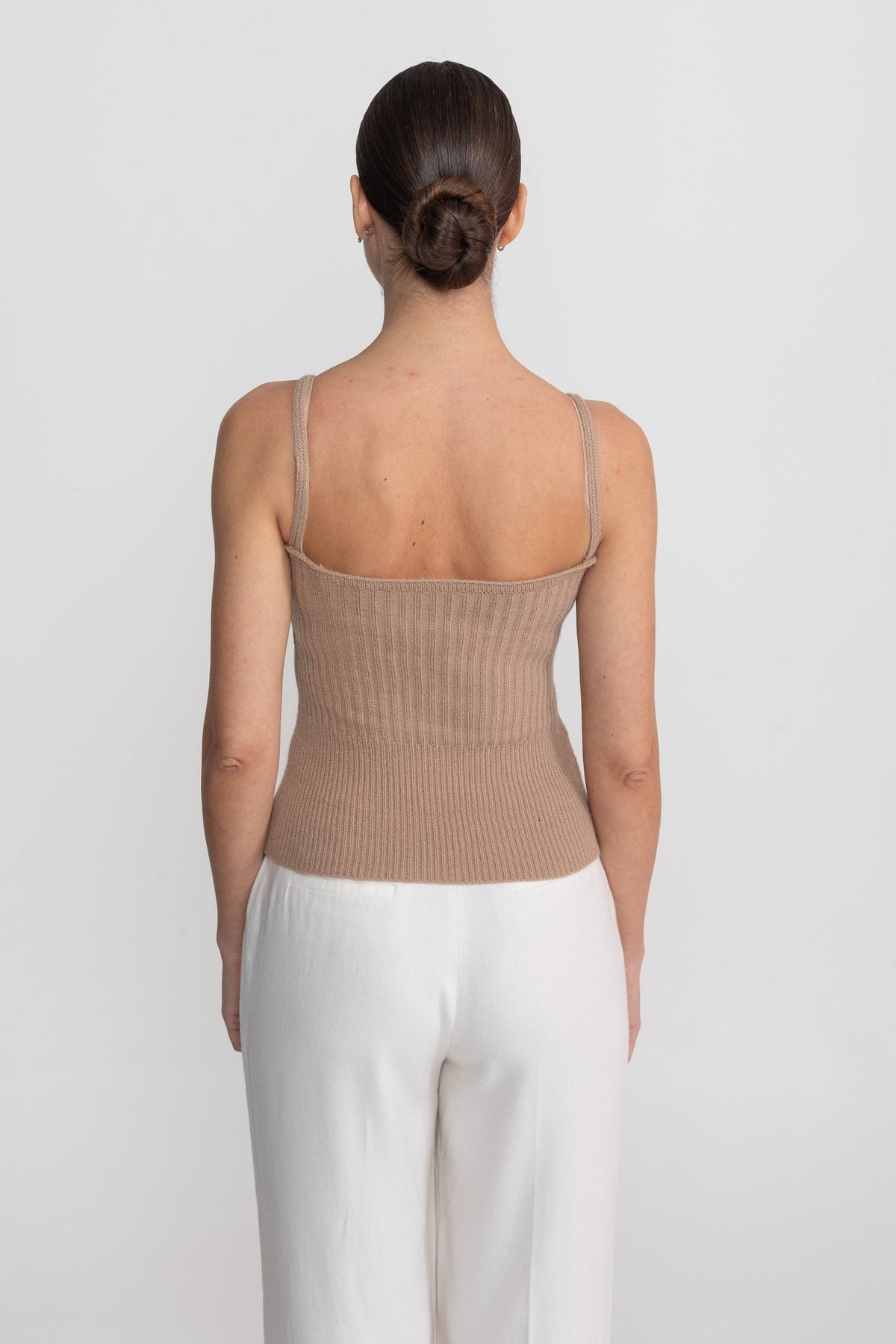 Knit Two Piece Set With Crystal Embellishments And Trim Cuffs - Beige