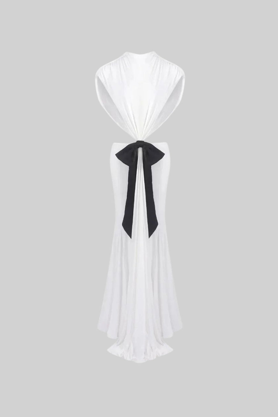 Open Back Draped Gown With Contrasting Bow Detail – White
