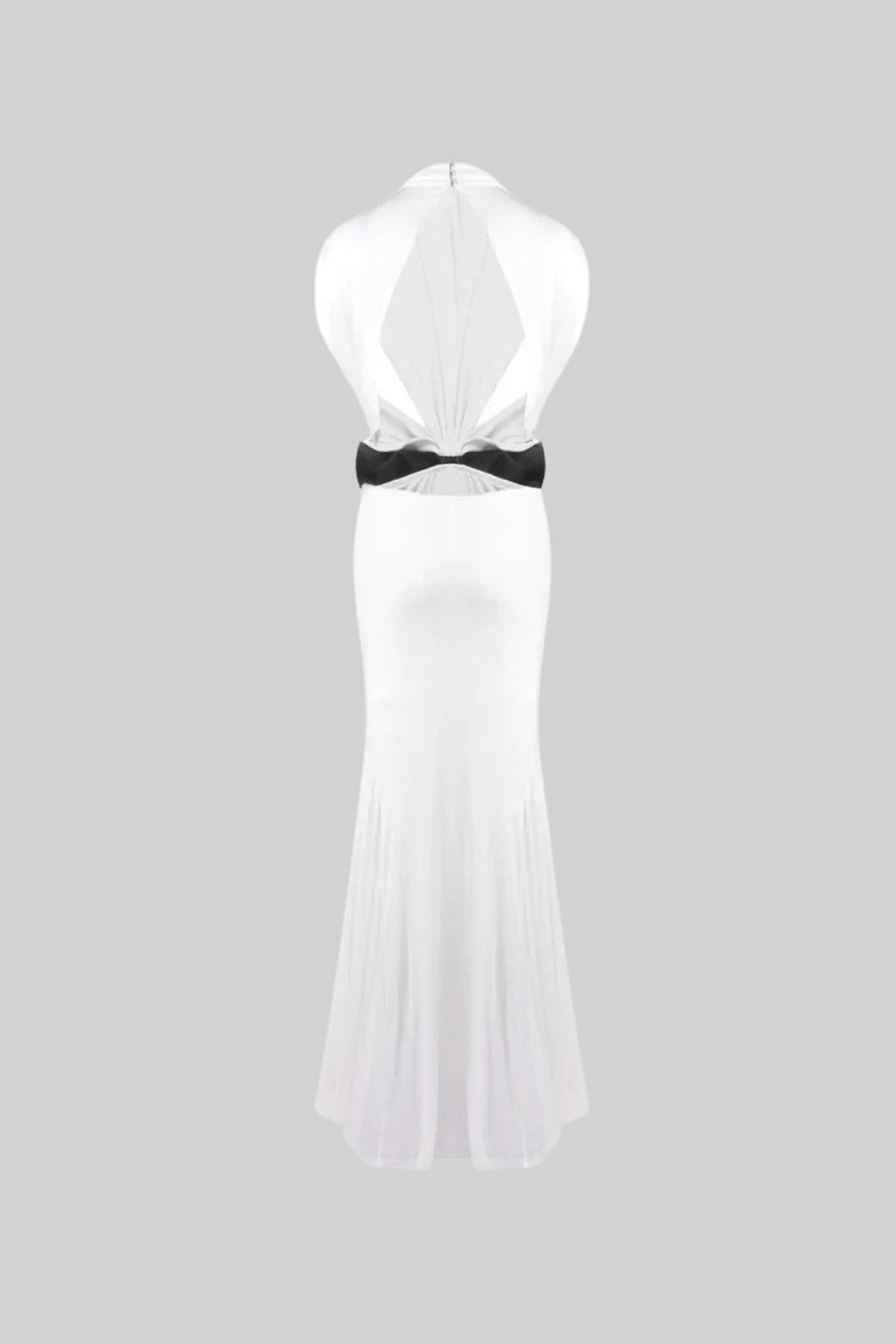 Open Back Draped Gown With Contrasting Bow Detail – White