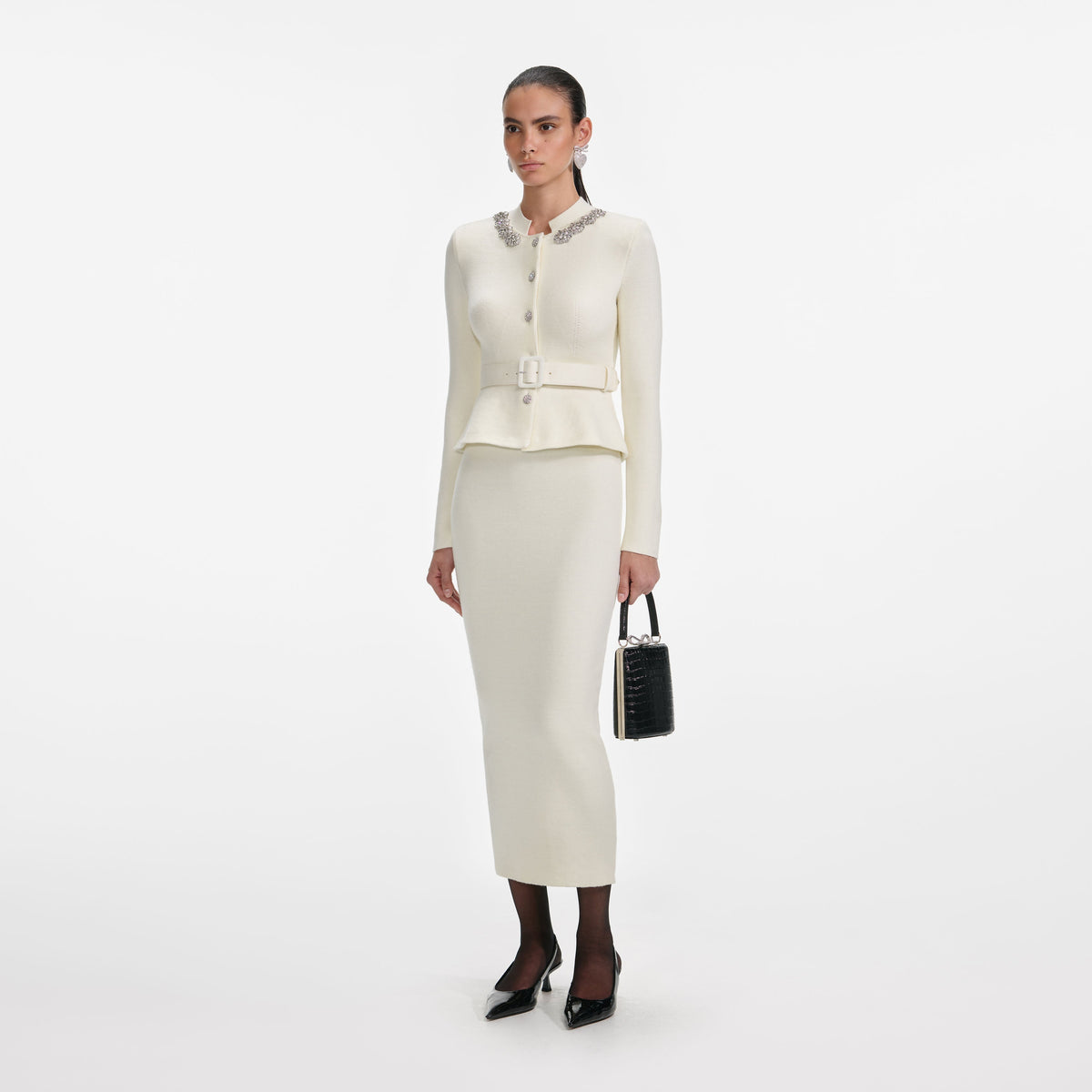Yün Peplum Örme Midi Elbise