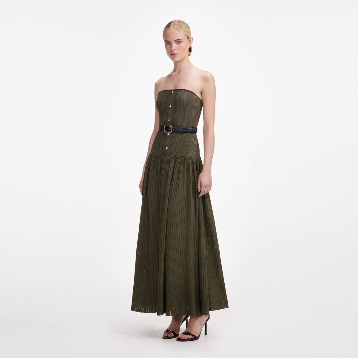 Straplez Örme Midi Elbise