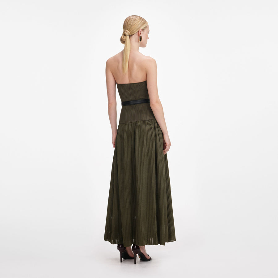 Straplez Örme Midi Elbise