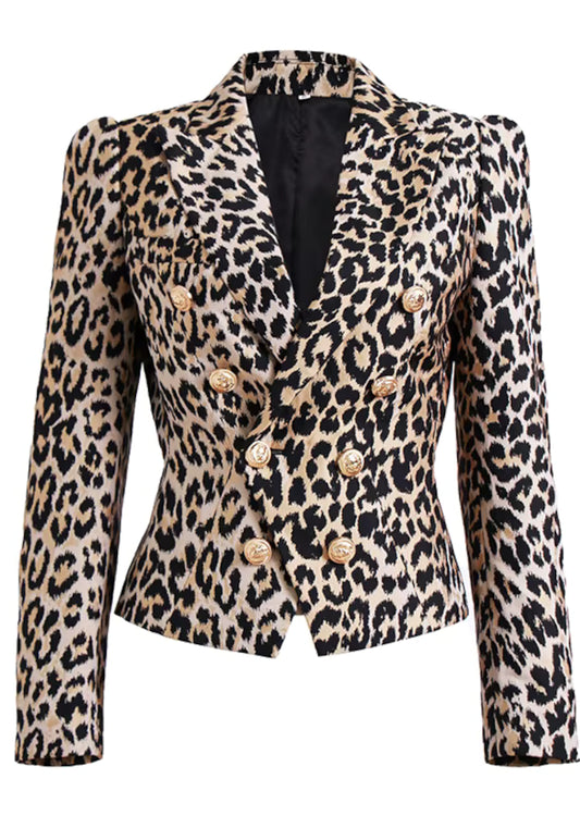 Düğmeli Cepli Animal Desenli Blazer Ceket