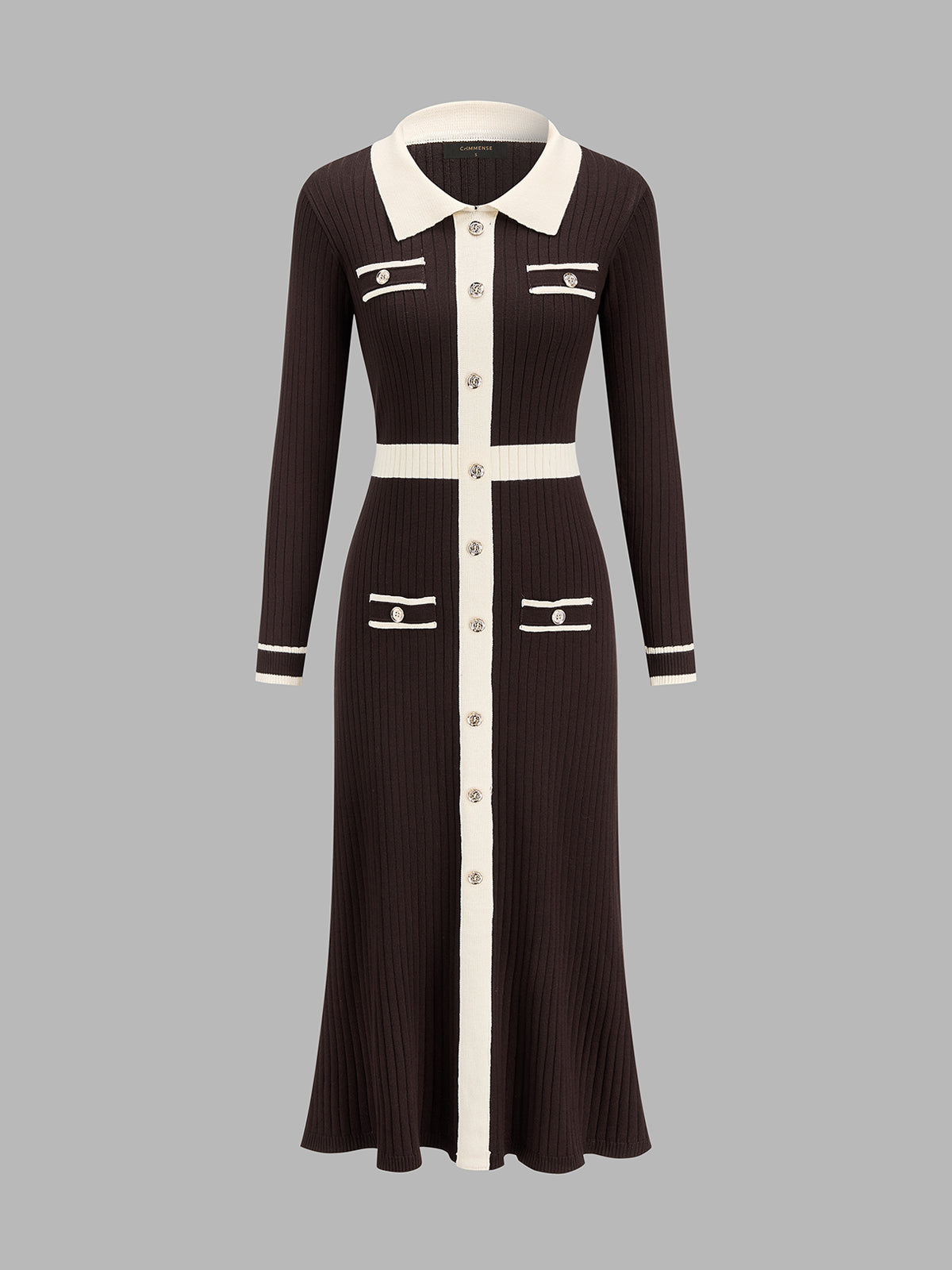 Color Block Ribbed Knit Midi Dress