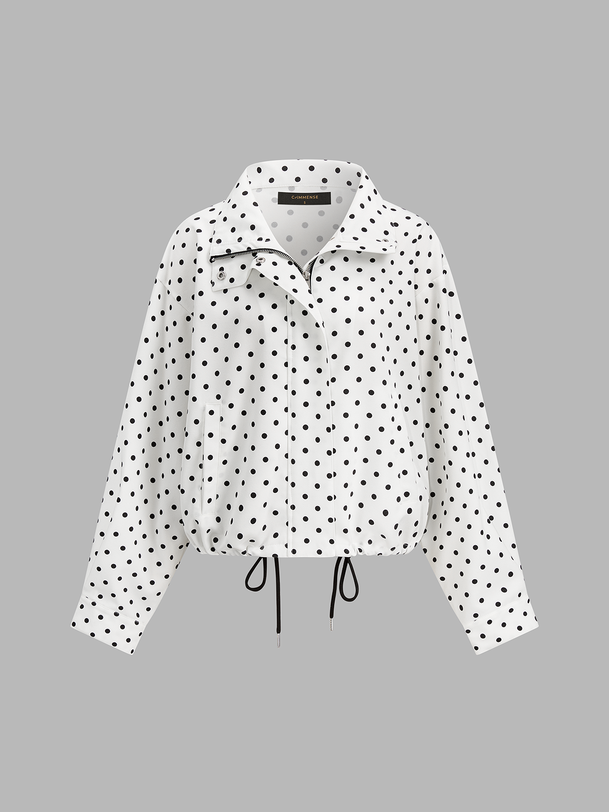 Polka Dot Drawstring Hem Jacket