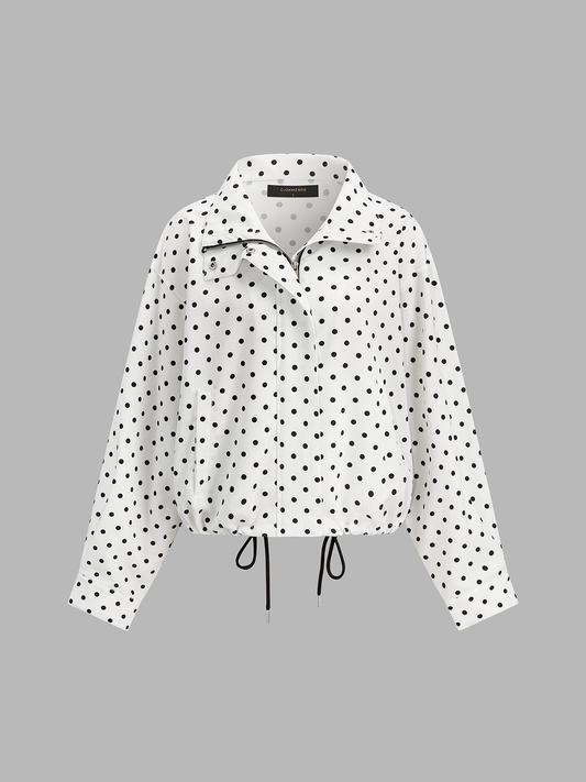 Polka Dot Drawstring Hem Jacket