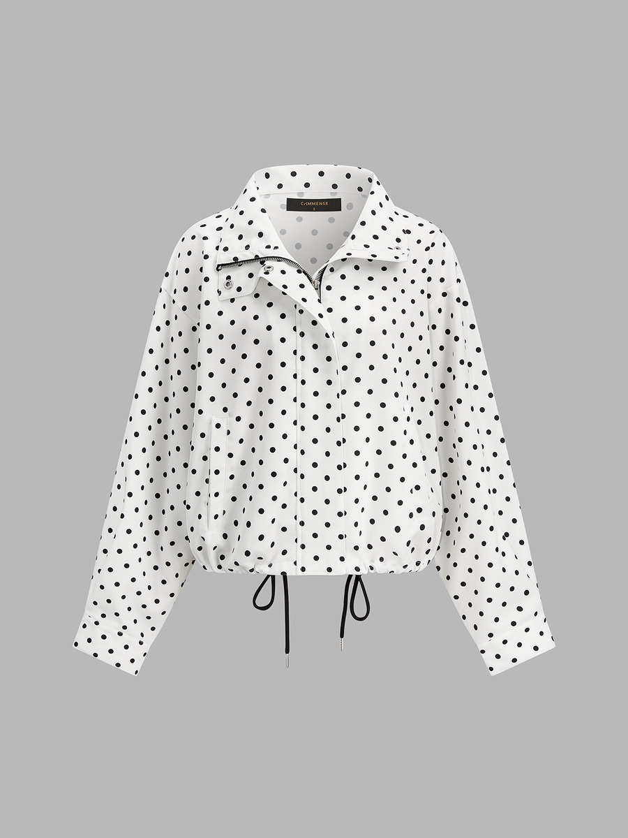Polka Dot Drawstring Hem Jacket