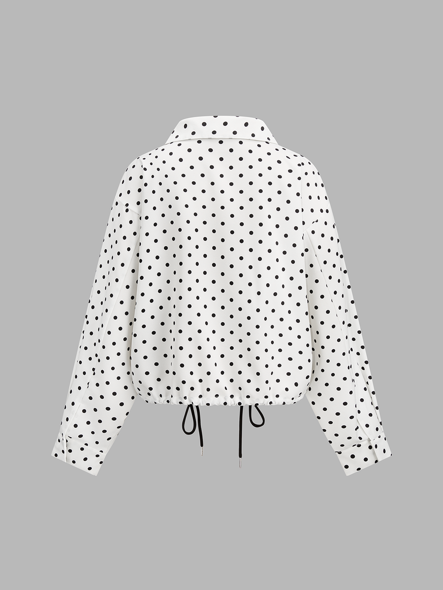 Polka Dot Drawstring Hem Jacket