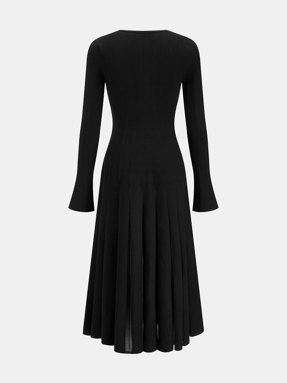 Sheer Panel Flare Sleeve Midi Dress
