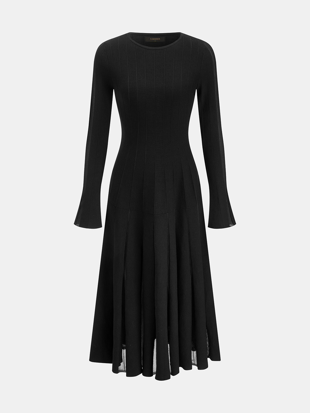 Sheer Panel Flare Sleeve Midi Dress