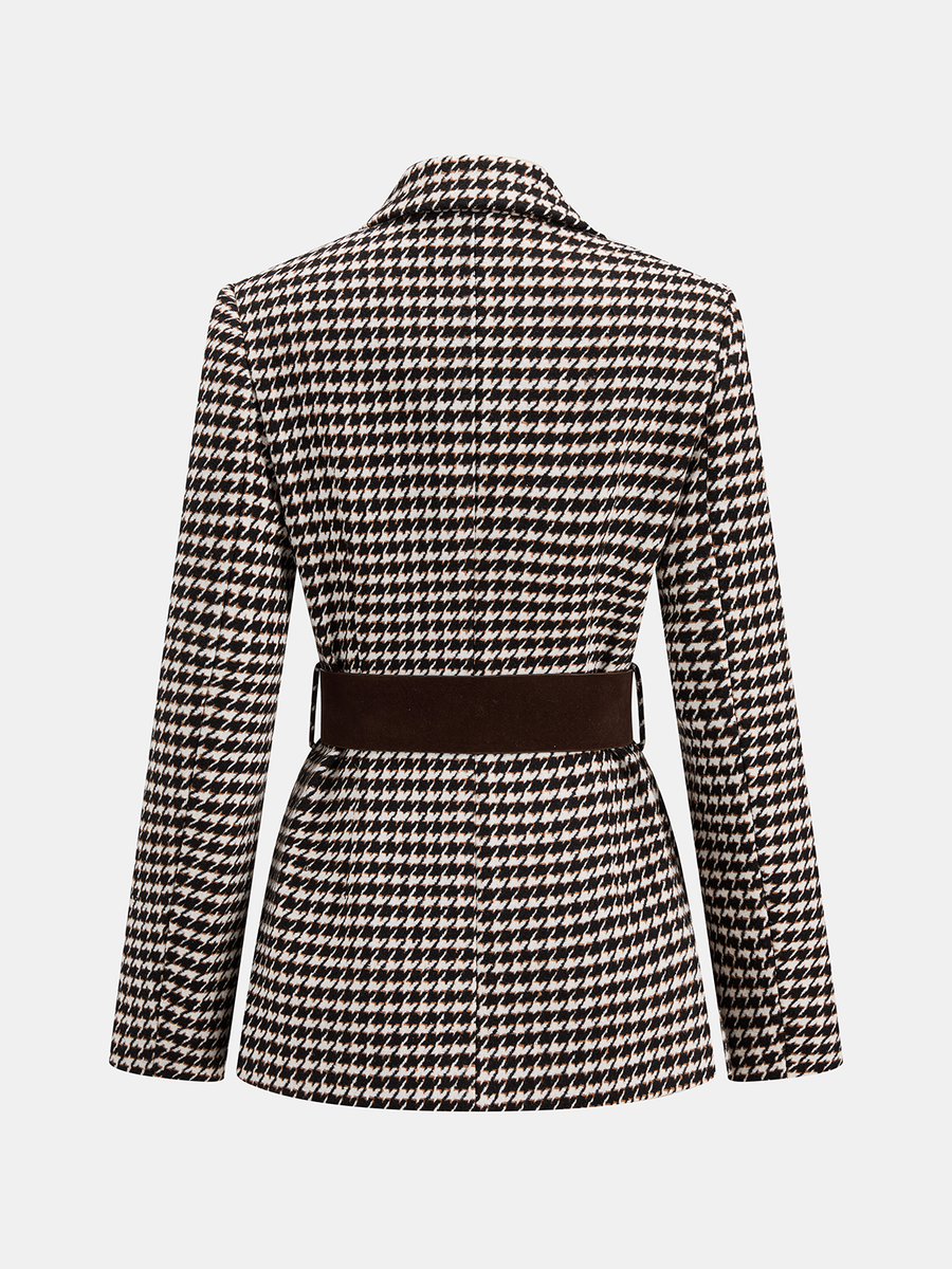 Wide Belt Houndstooth Blazer