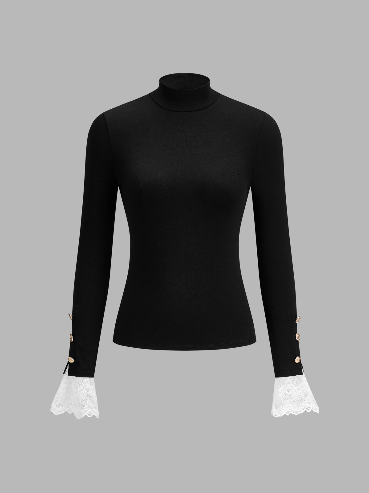 Lace Flare Cuff Mock Neck Top