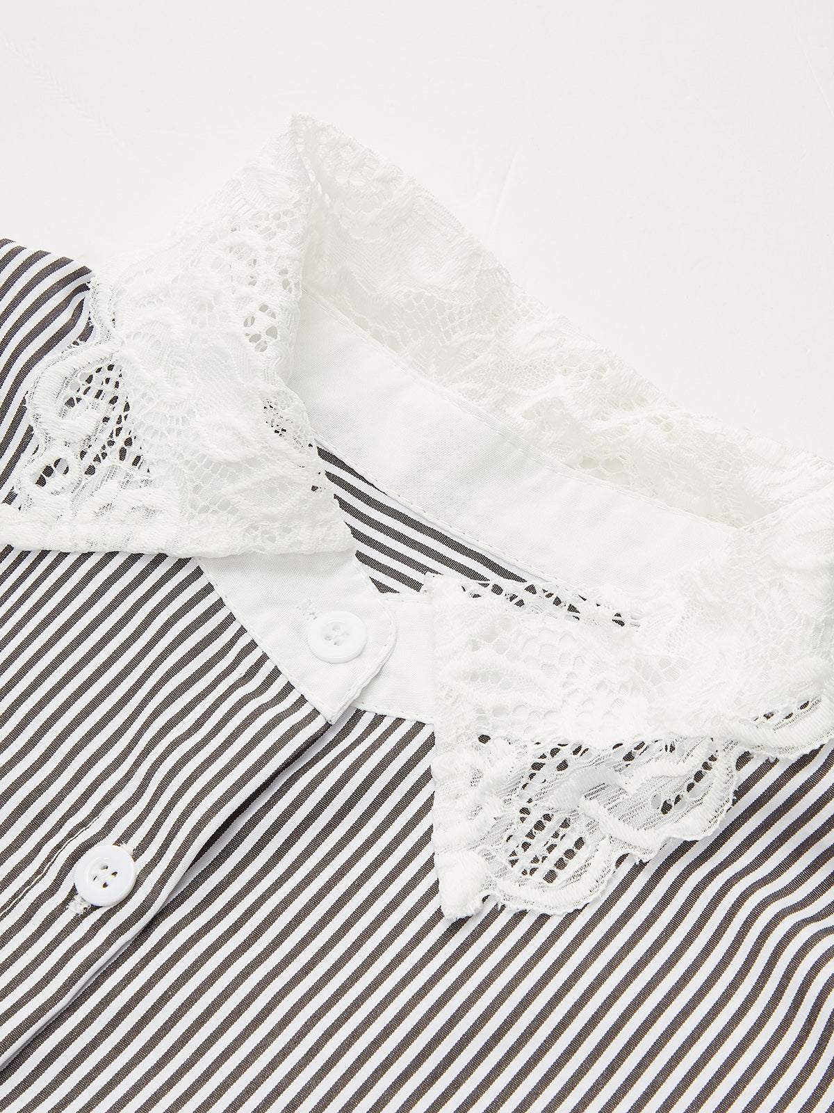 Lace Panel Striped Long Sleeve Shirt
