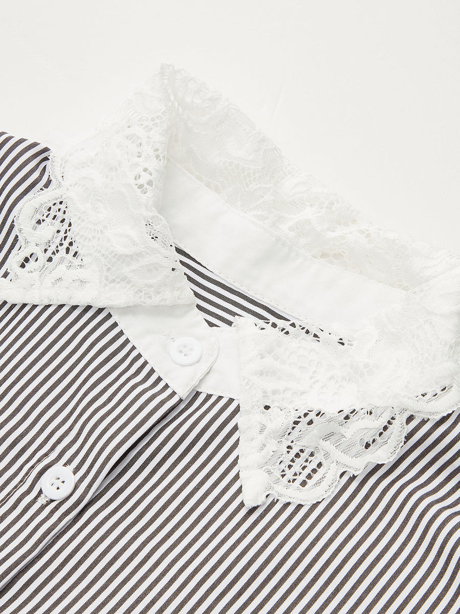 Lace Panel Striped Long Sleeve Shirt