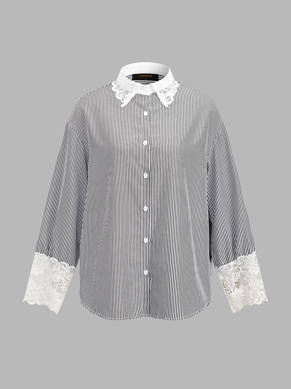 Lace Panel Striped Long Sleeve Shirt