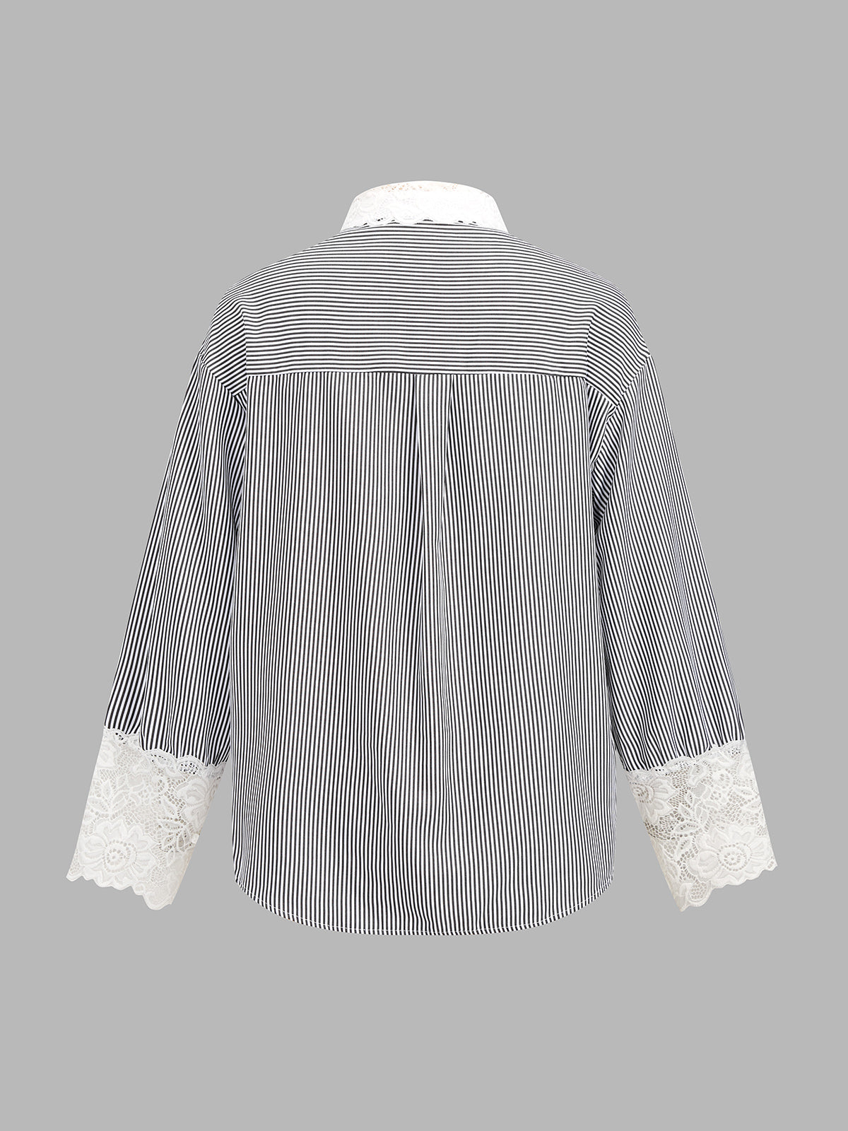 Lace Panel Striped Long Sleeve Shirt