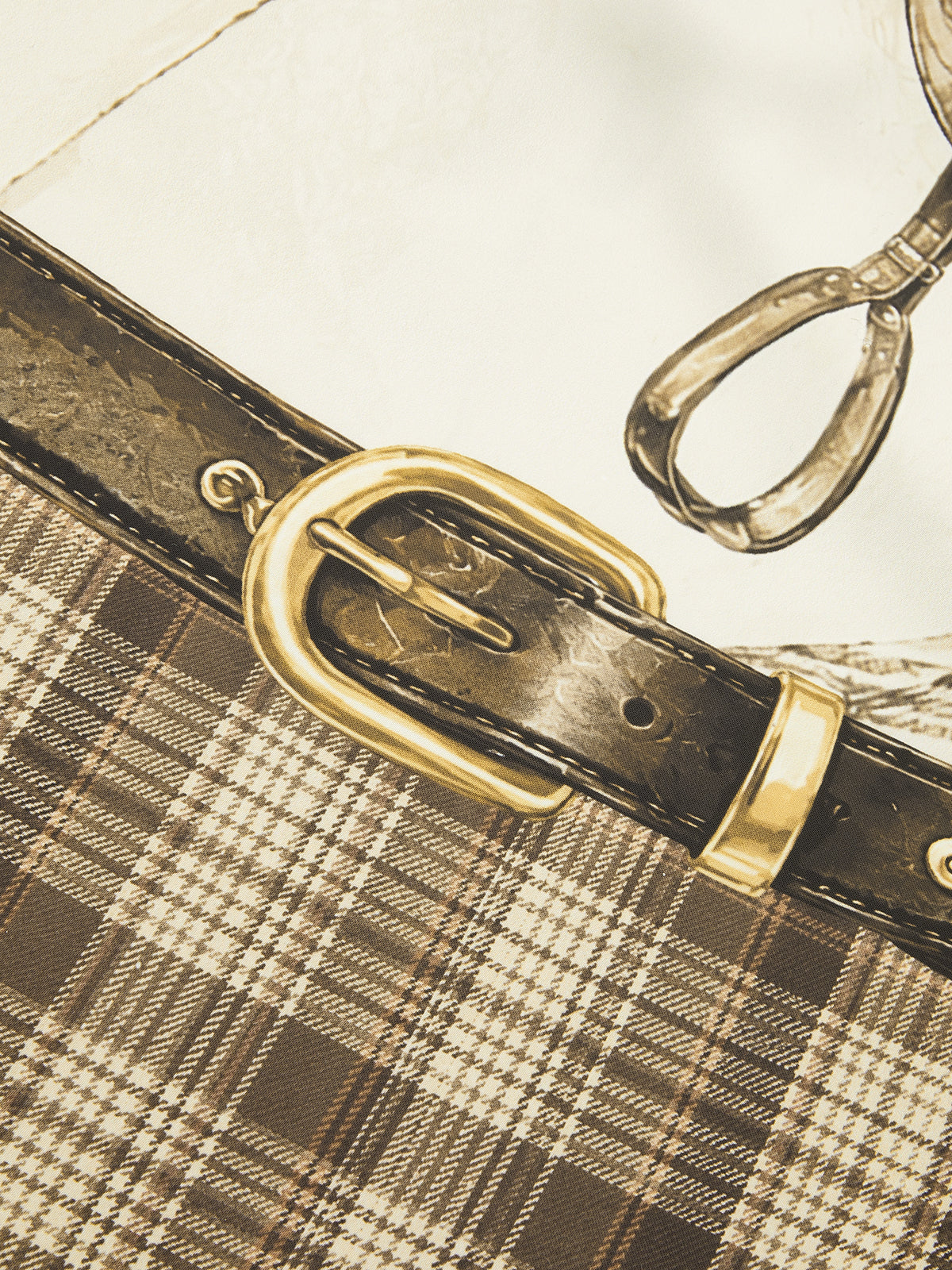 Equestrian Print Plaid Hem Pleated Maxi Skirt