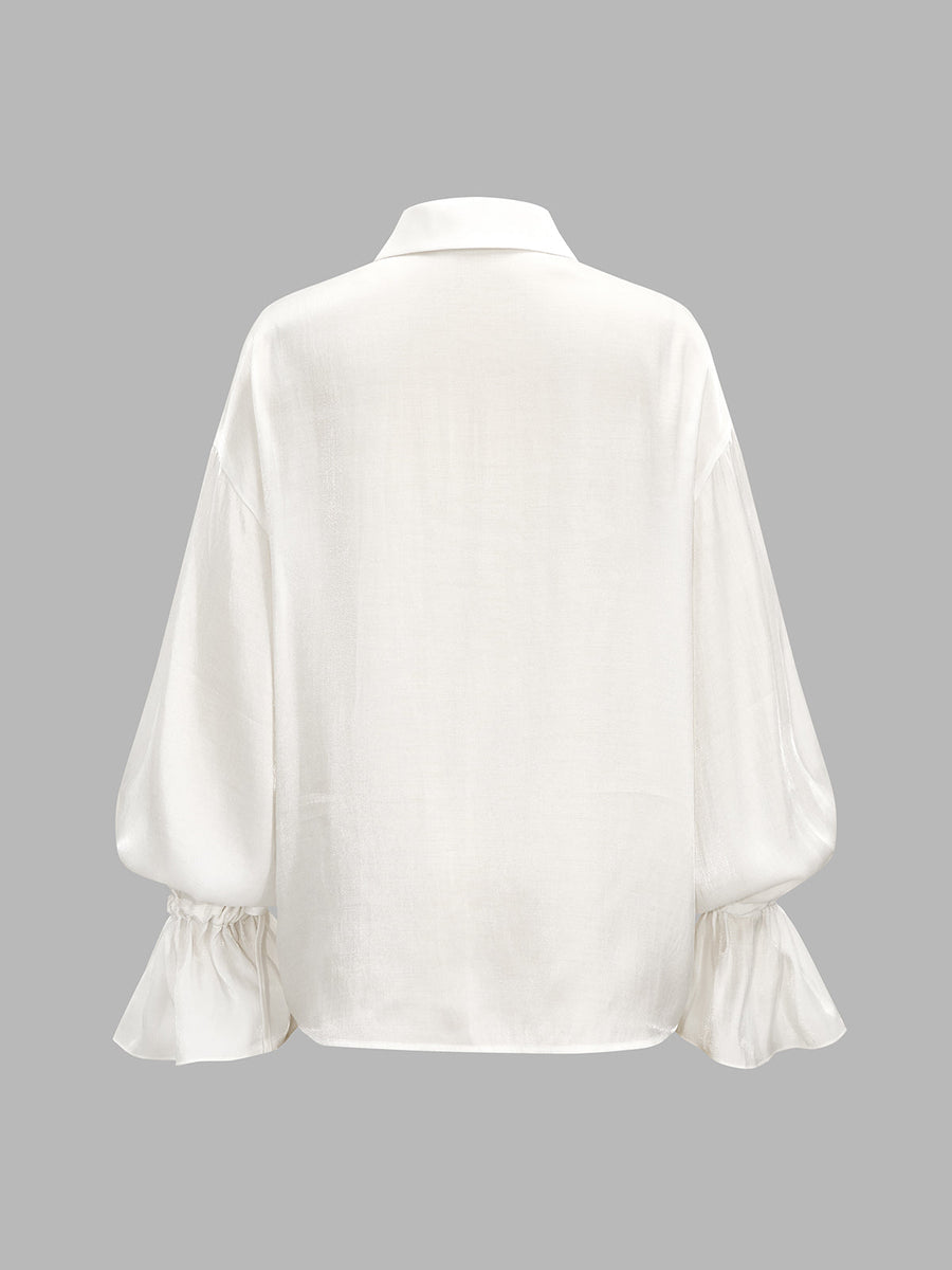 Glossy Satin Puff Sleeve Blouse