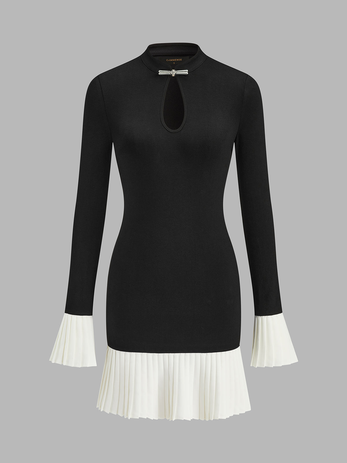 Keyhole Neck Contrast Pleated Hem Mini Dress
