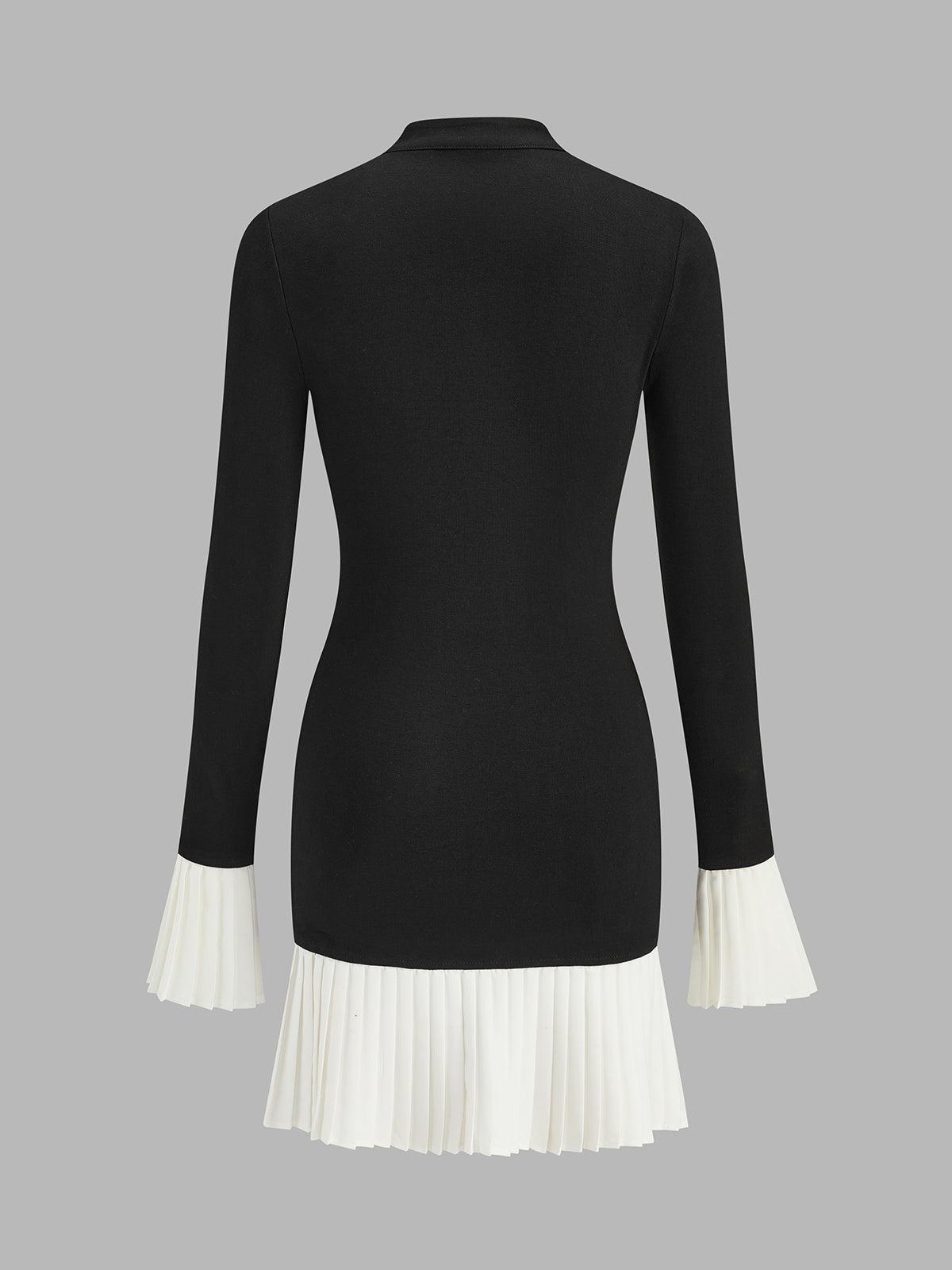 Keyhole Neck Contrast Pleated Hem Mini Dress