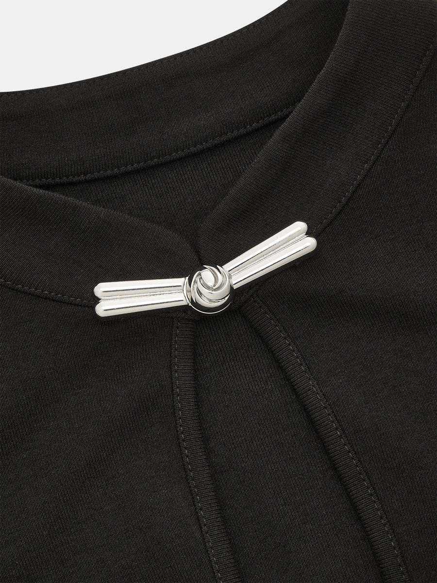 Keyhole Neck Contrast Pleated Hem Mini Dress
