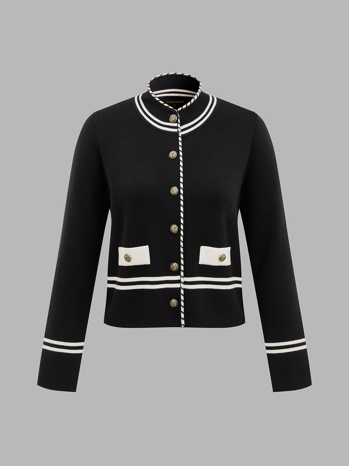 Contrast Trim Metal Button Wool Blend Knit Cardigan