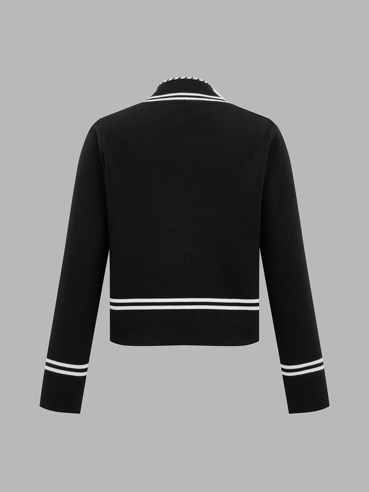 Contrast Trim Metal Button Wool Blend Knit Cardigan