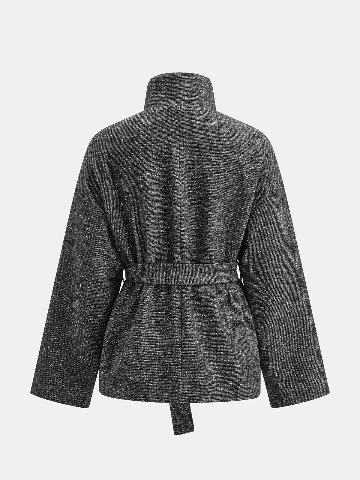 Belted Speckled Tweed Coat