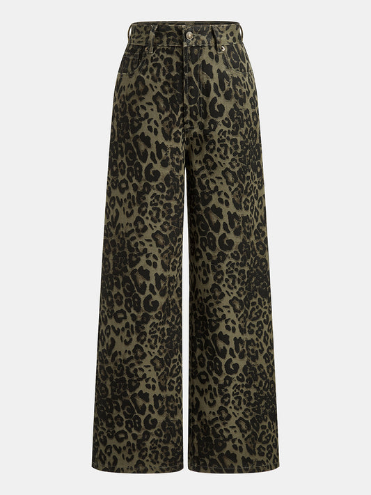 Vintage Leopard Wide Leg Jeans