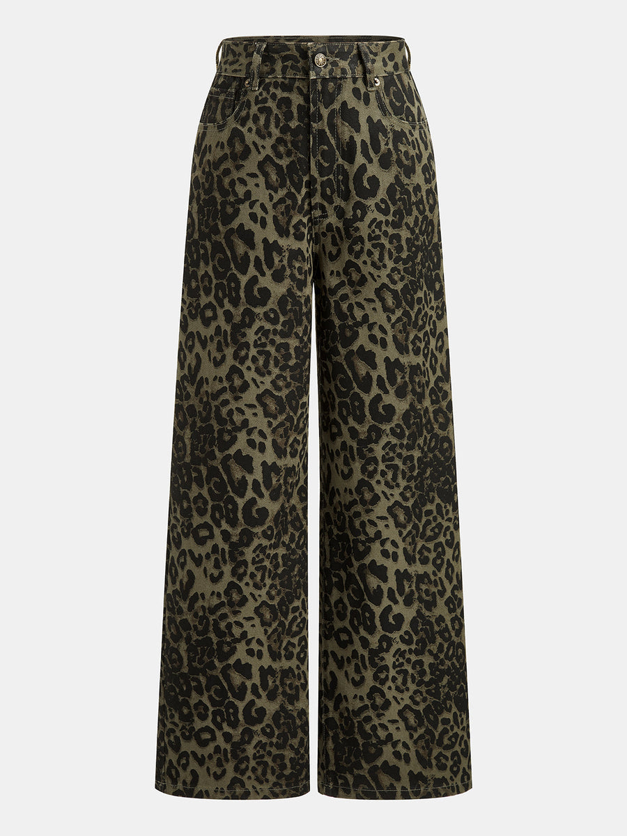 Vintage Leopard Wide Leg Jeans