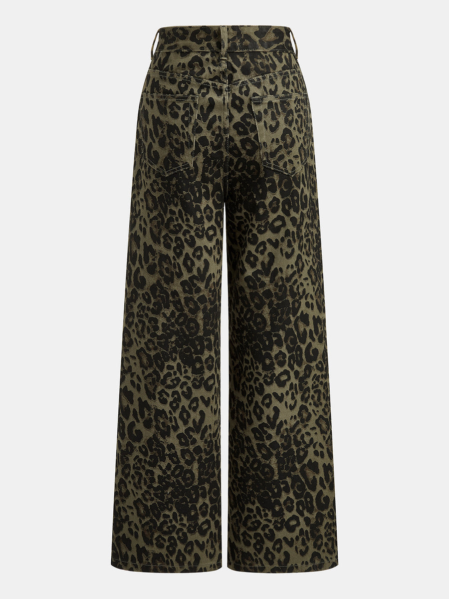 Vintage Leopard Wide Leg Jeans