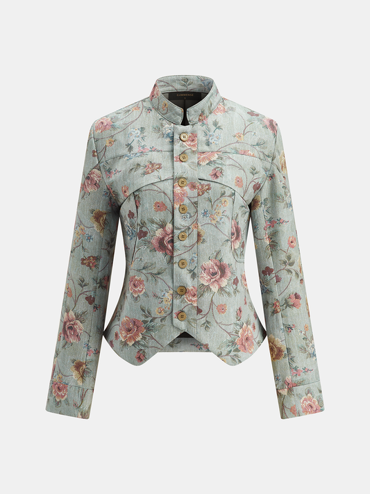 Floral Tapestry Stand Collar Jacket