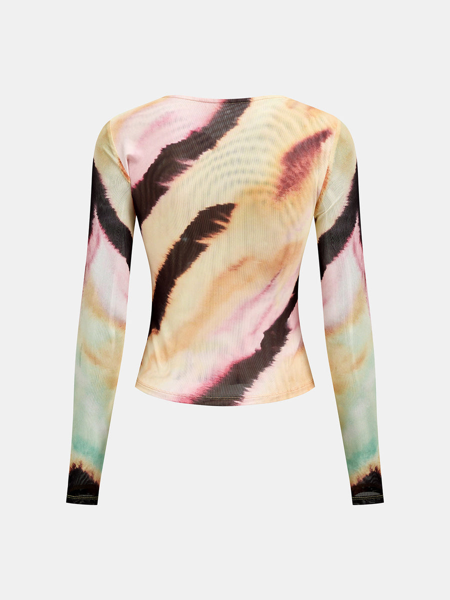 Cross Front Tie Dye Mesh Top