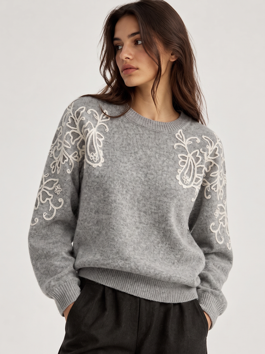 Floral Embroidered Knit Sweater