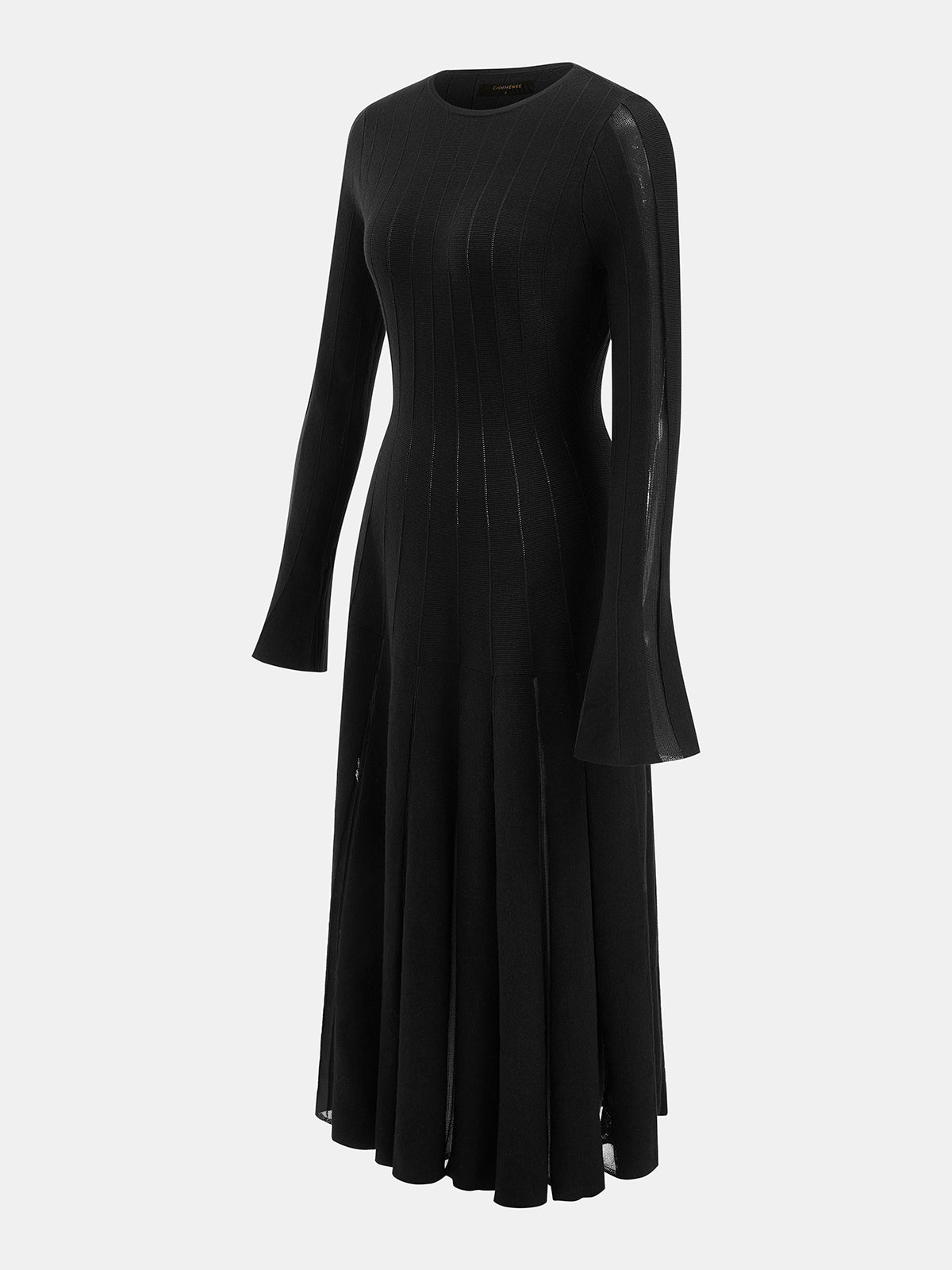 Sheer Panel Flare Sleeve Midi Dress