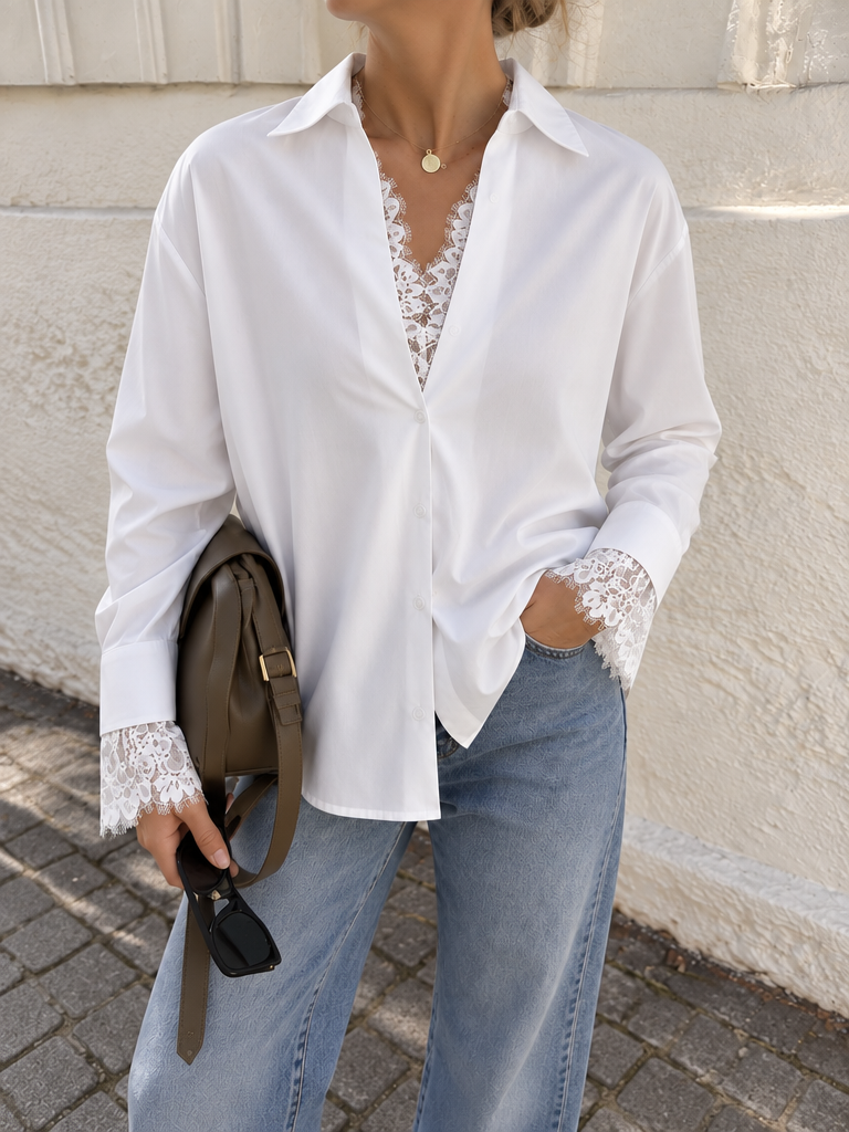 Lace V-Neck Long Sleeve Shirt