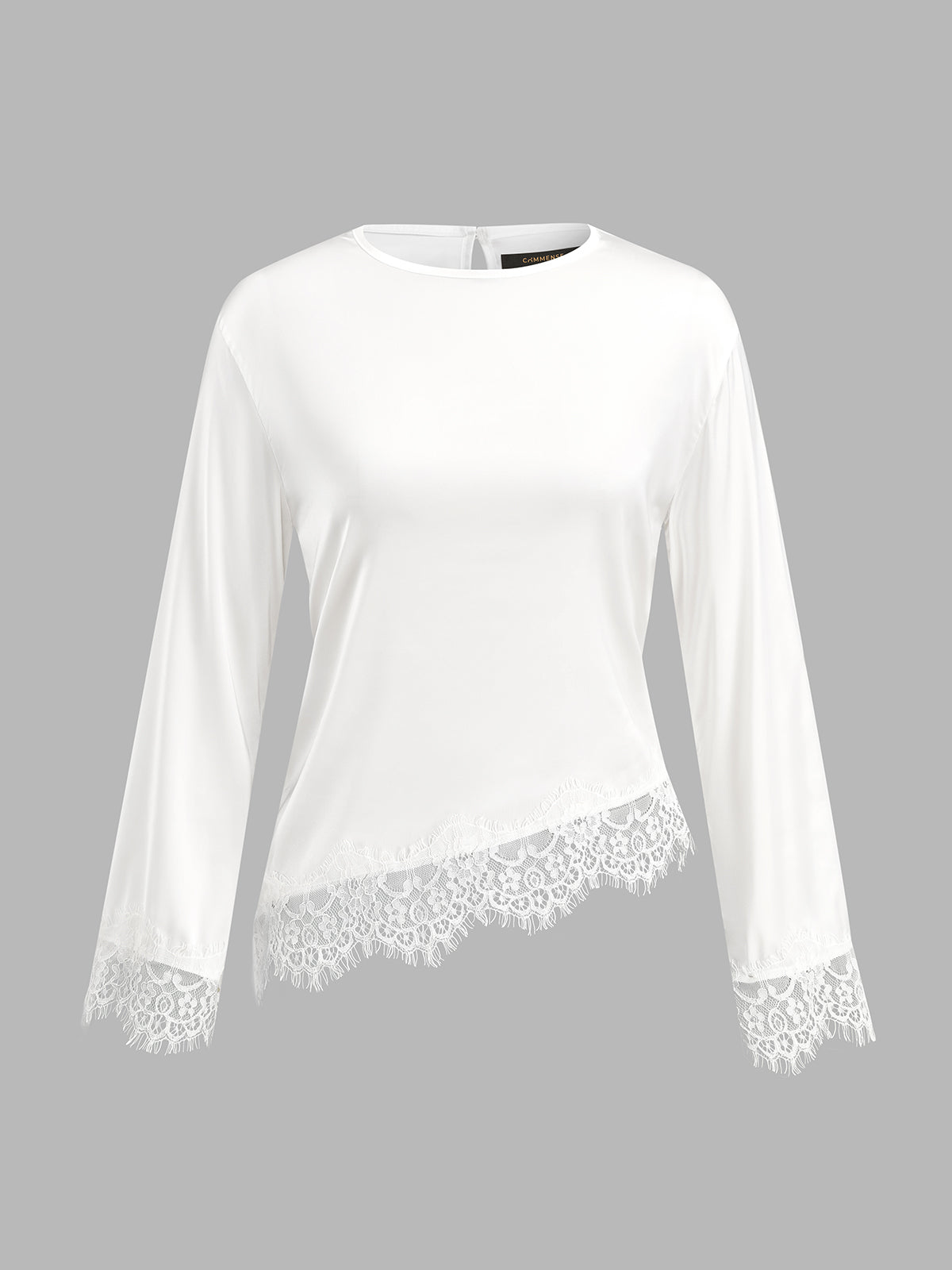 Asymmetric Lace Hem Tie-Back Blouse