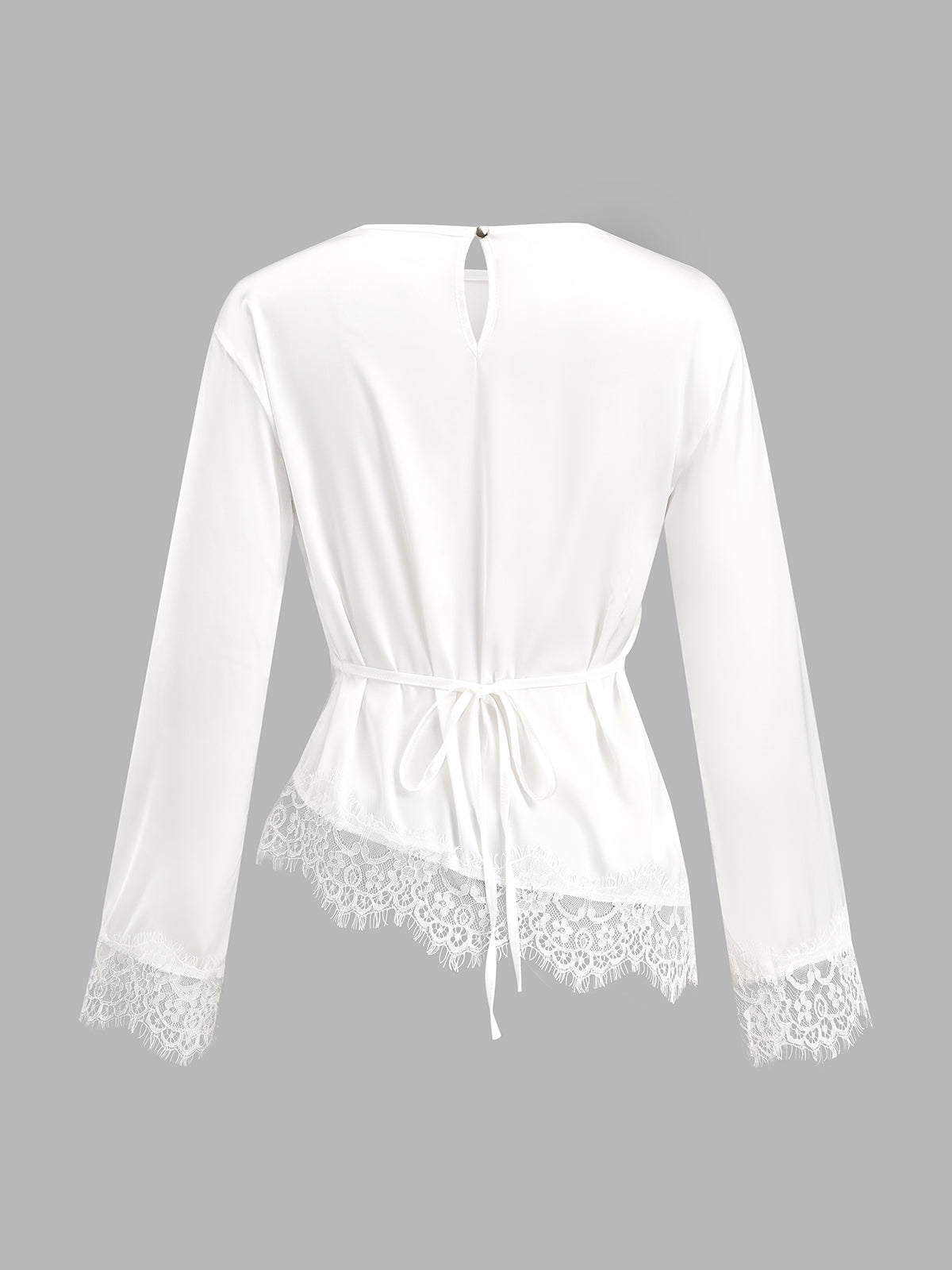 Asymmetric Lace Hem Tie-Back Blouse