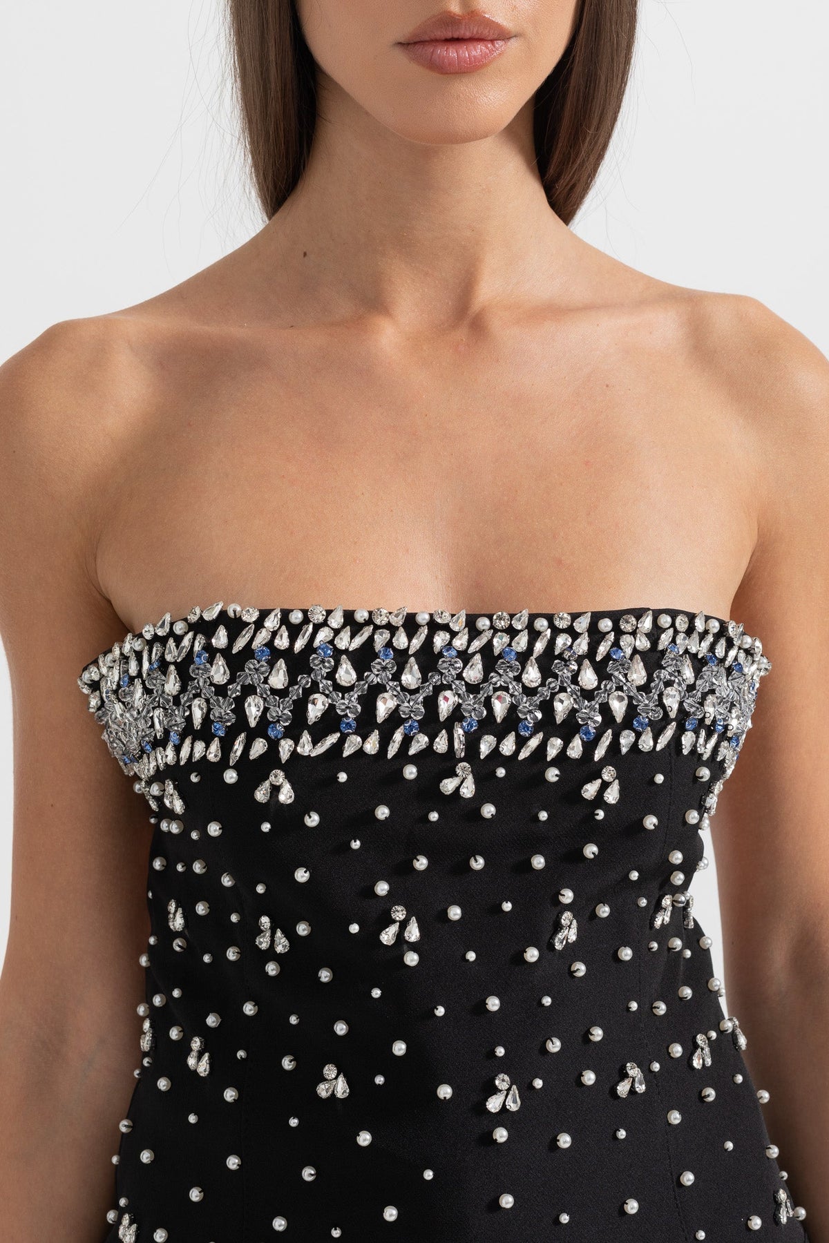Sleeveless Mini Dress with Crystal Embellishments - Black
