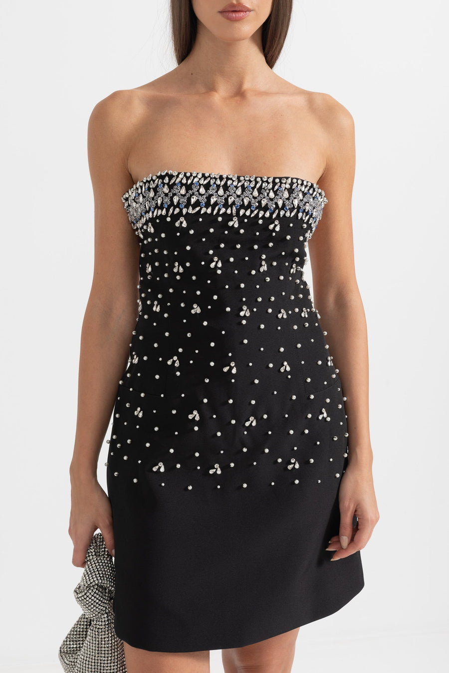 Sleeveless Mini Dress with Crystal Embellishments - Black